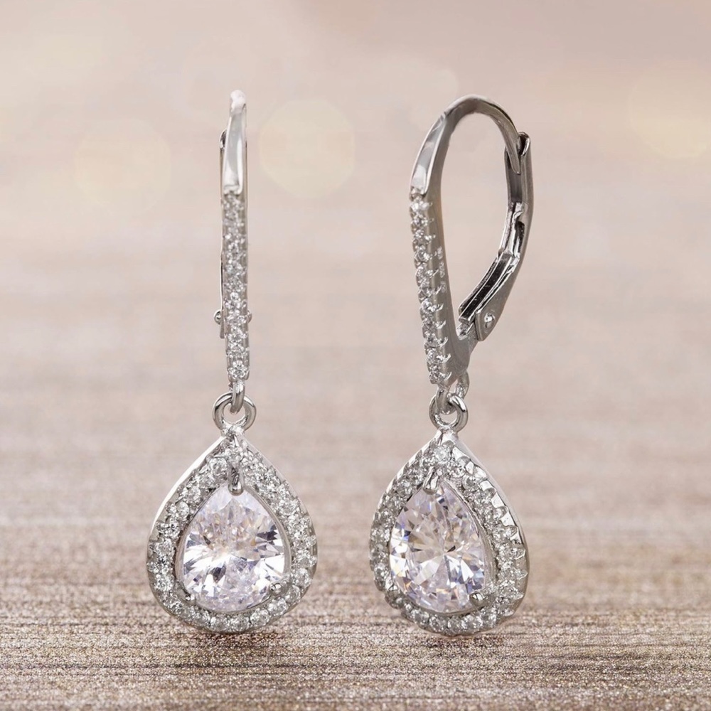 2 Carat Cubic Zirconia Teardrop Sterling Silver Dangle Earrings